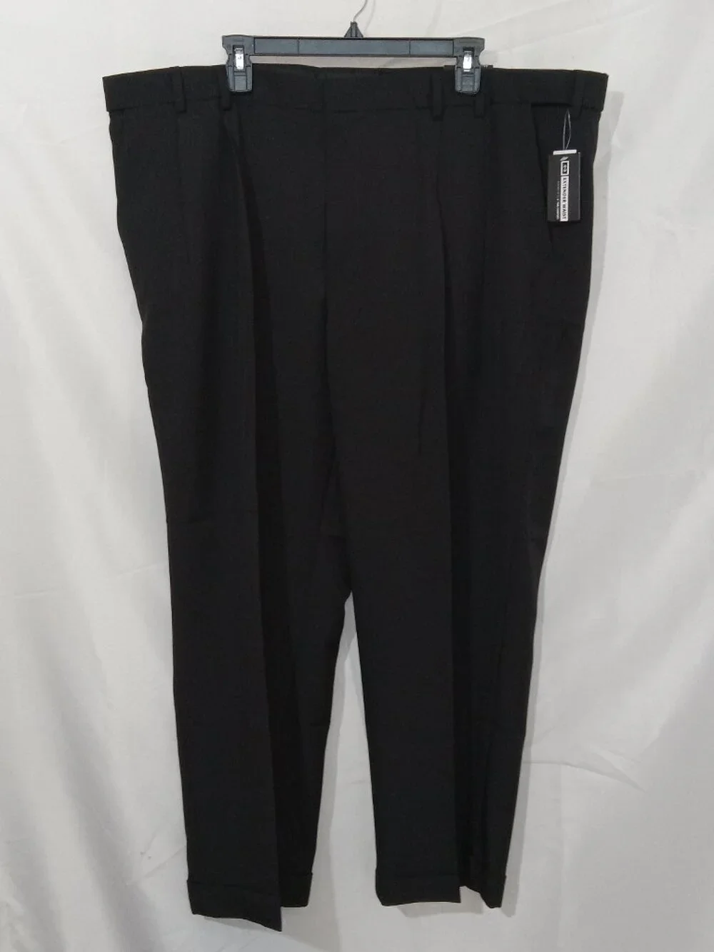 Van Heusen Dress Pants Mens 46x29 Black Premium Non Iron Extender Waist Pleated